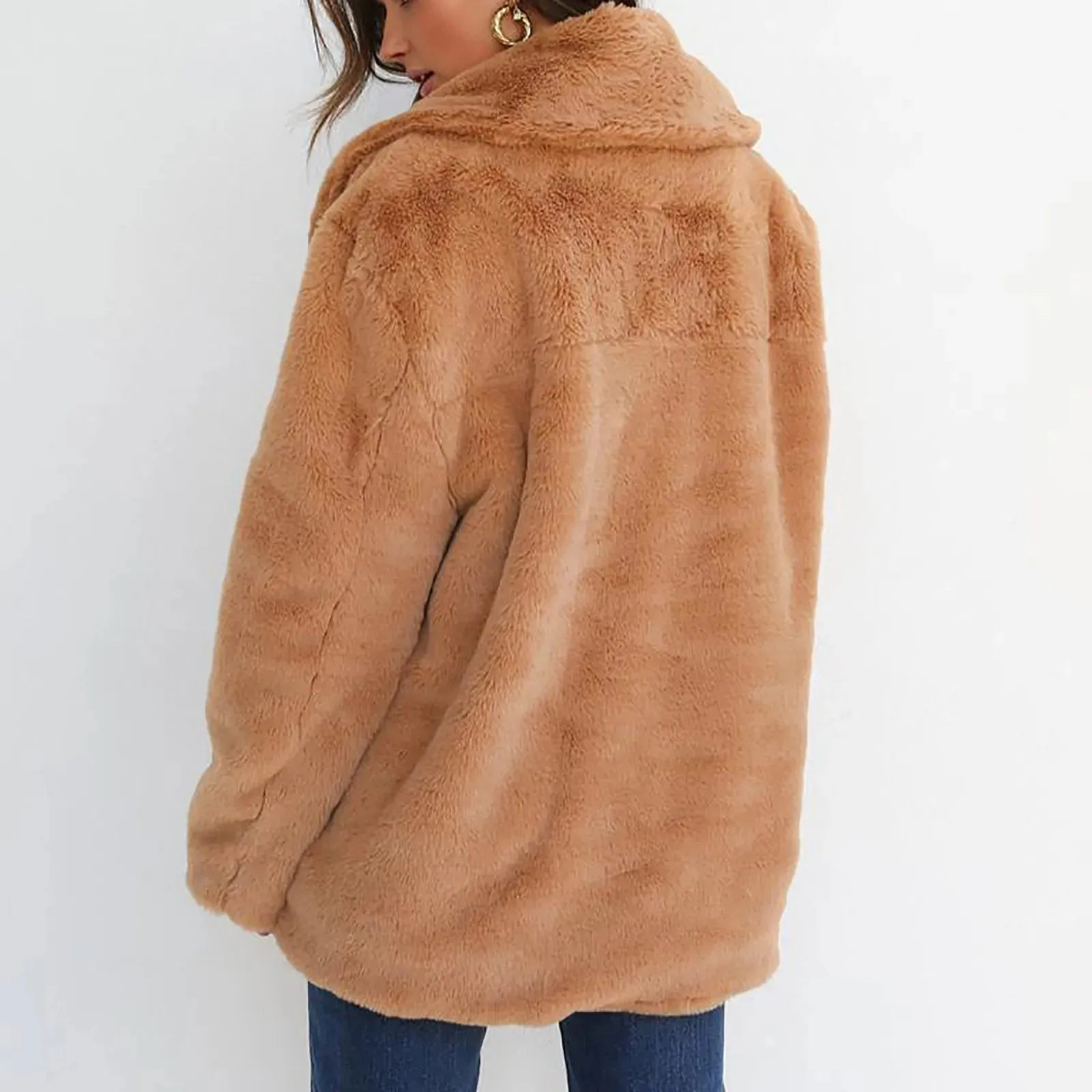 Fur Jackets Turn Down Warm Outwear Casual Female Pink Black Light Brown Coat