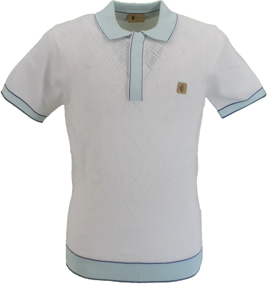 Gabicci Vintage Mens White Dafoe Geo Polo Shirt