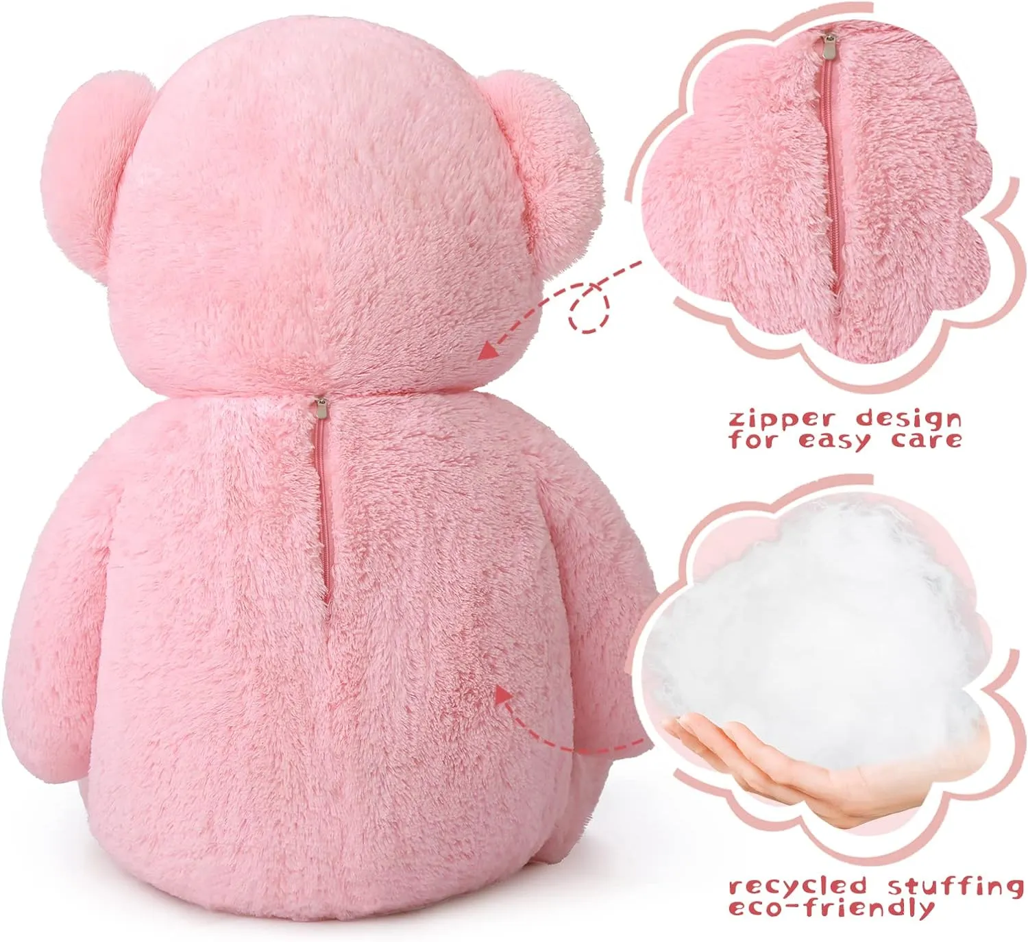 Giant Teddy Bear Plush Toy, Pink/Light Brown, 47 Inches