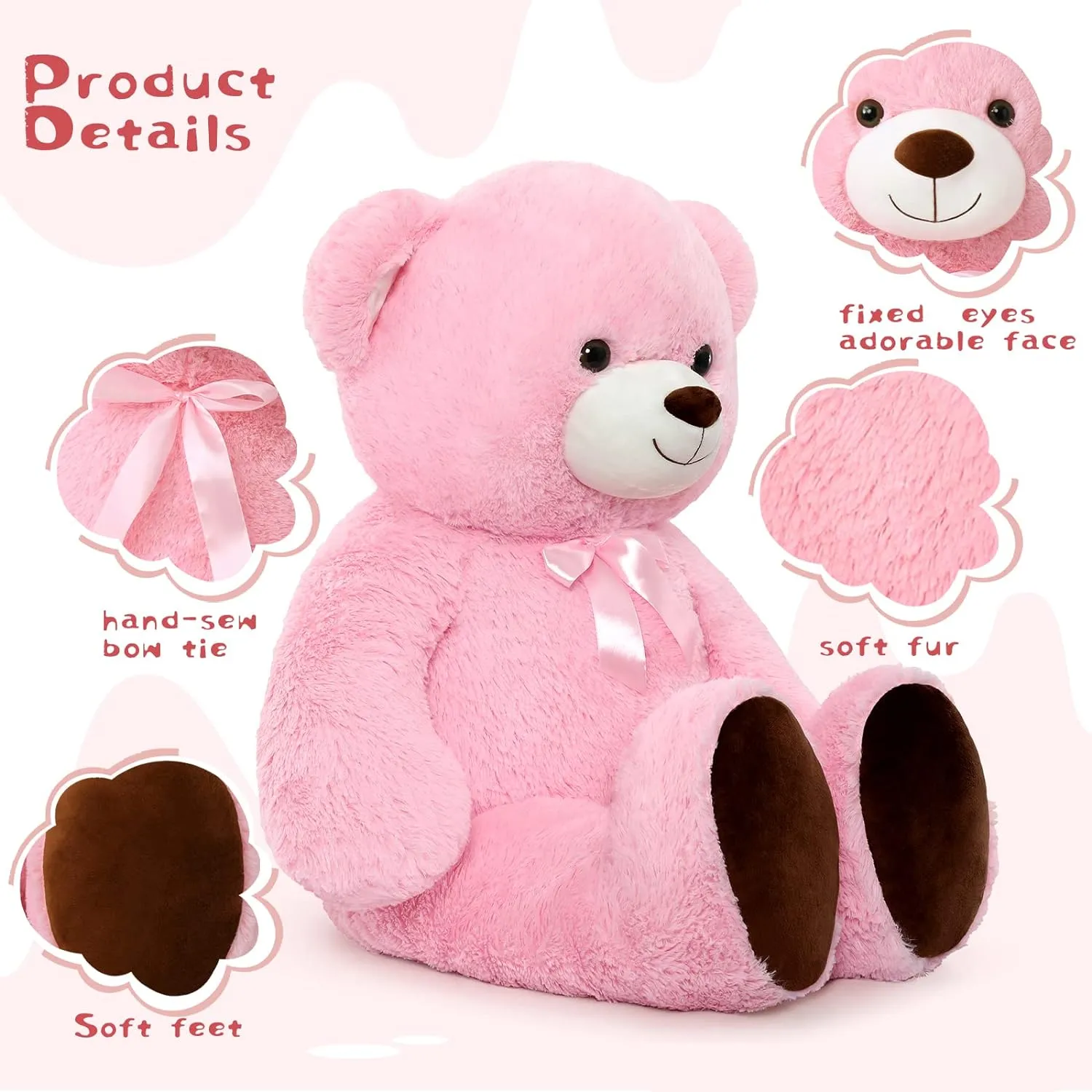 Giant Teddy Bear Plush Toy, Pink/Light Brown, 47 Inches