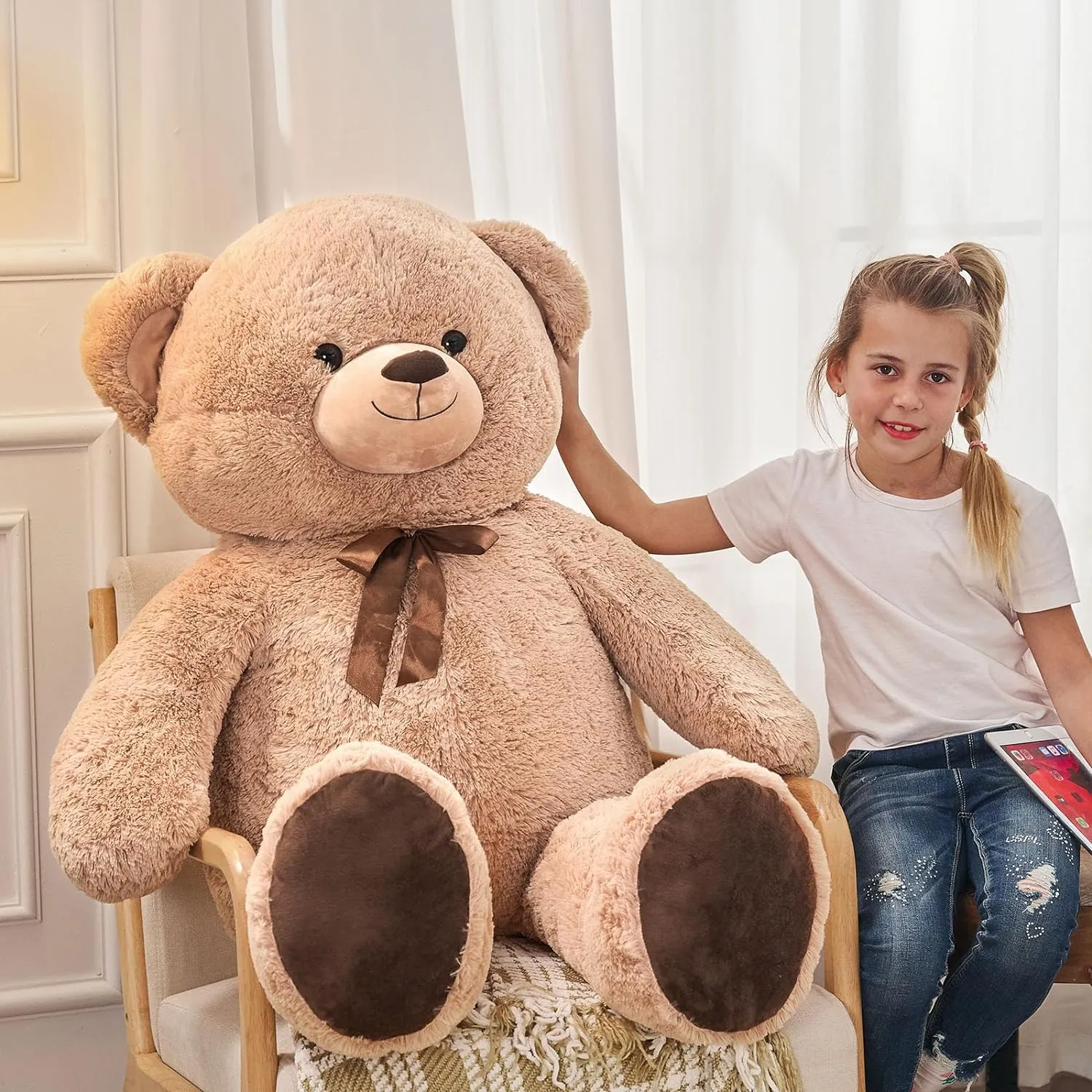 Giant Teddy Bear Plush Toy, Pink/Light Brown, 47 Inches
