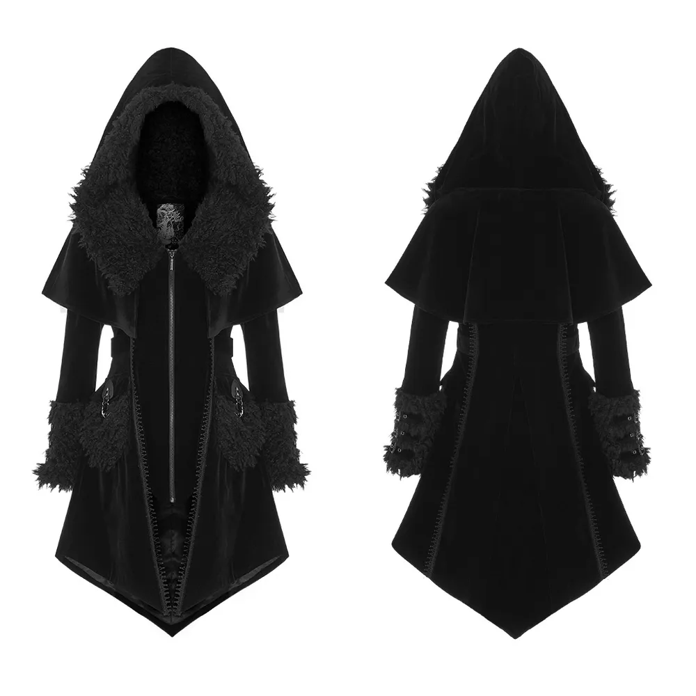 Gothic Layered Velvet Cloak with Faux Fur Trim