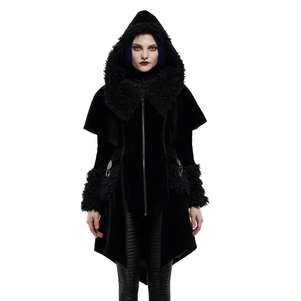 Gothic Layered Velvet Cloak with Faux Fur Trim