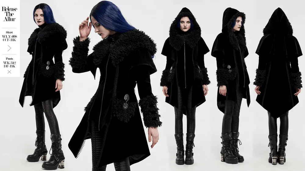 Gothic Layered Velvet Cloak with Faux Fur Trim