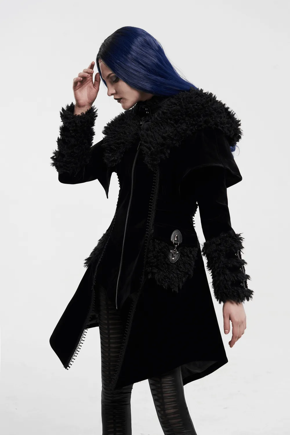 Gothic Layered Velvet Cloak with Faux Fur Trim