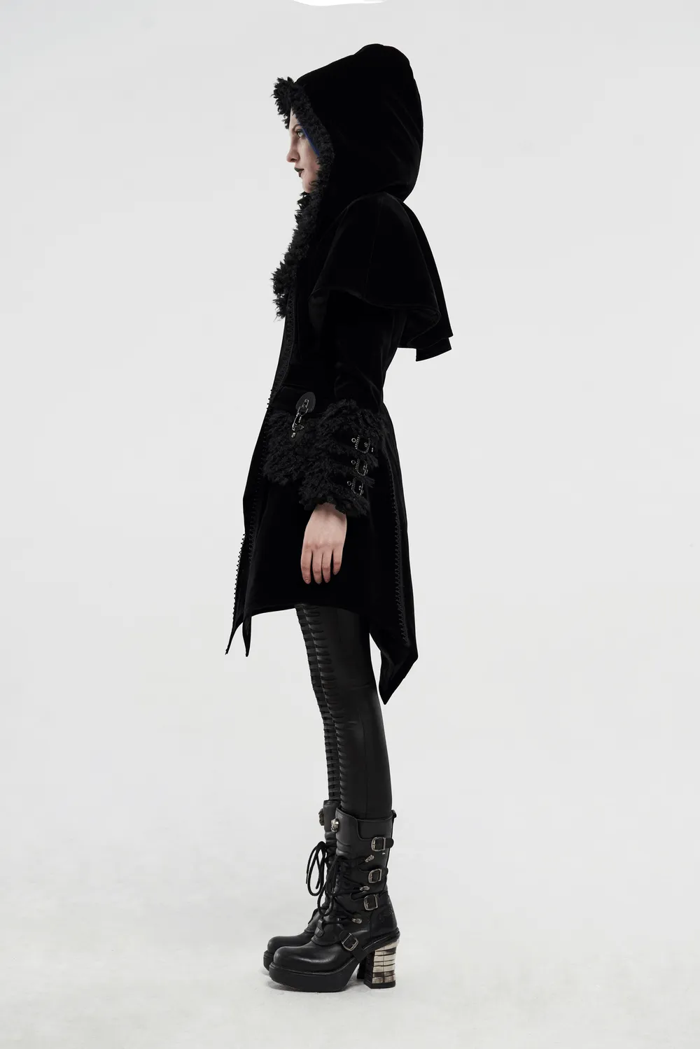Gothic Layered Velvet Cloak with Faux Fur Trim