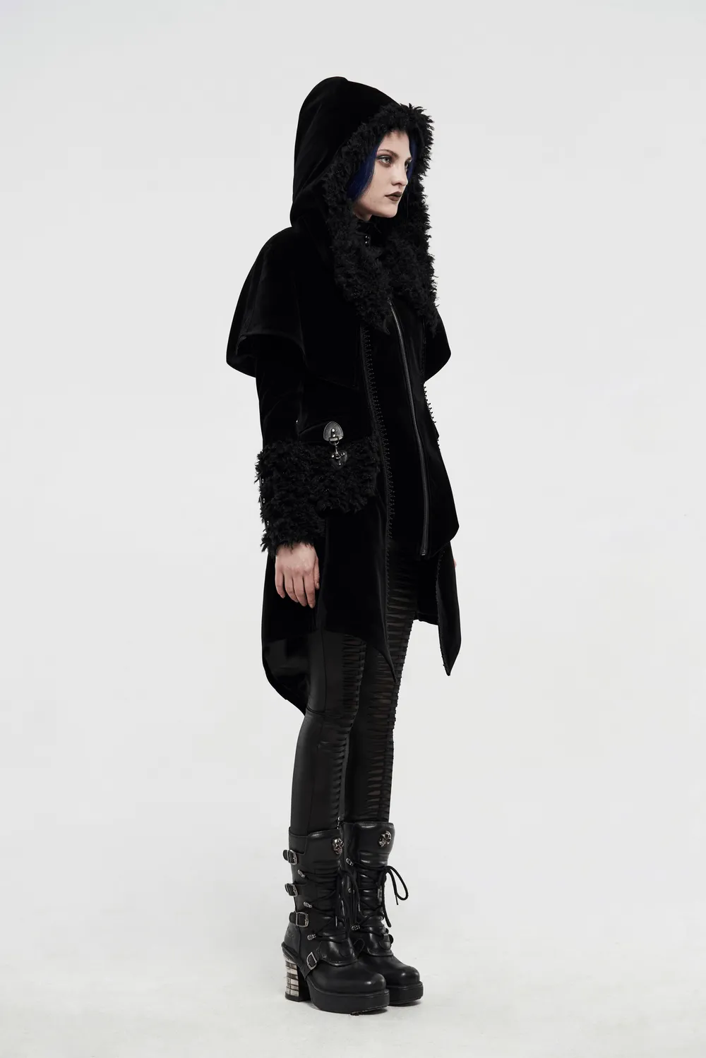 Gothic Layered Velvet Cloak with Faux Fur Trim
