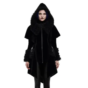 Gothic Layered Velvet Cloak with Faux Fur Trim