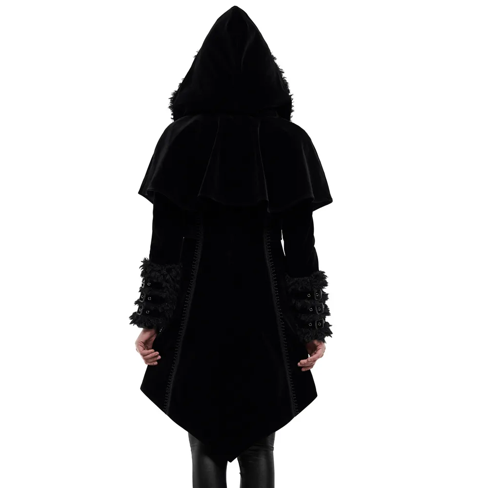 Gothic Layered Velvet Cloak with Faux Fur Trim