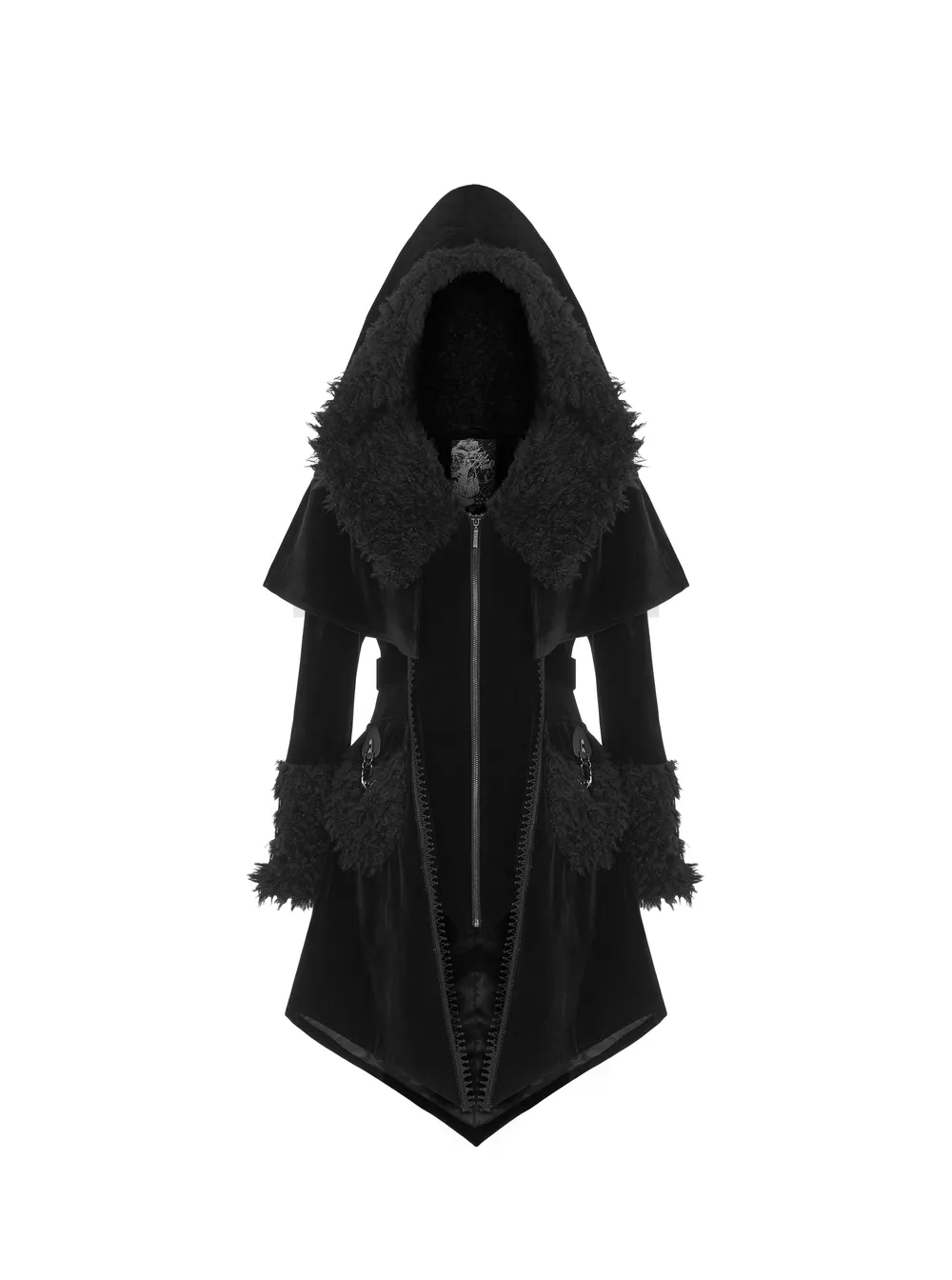 Gothic Layered Velvet Cloak with Faux Fur Trim