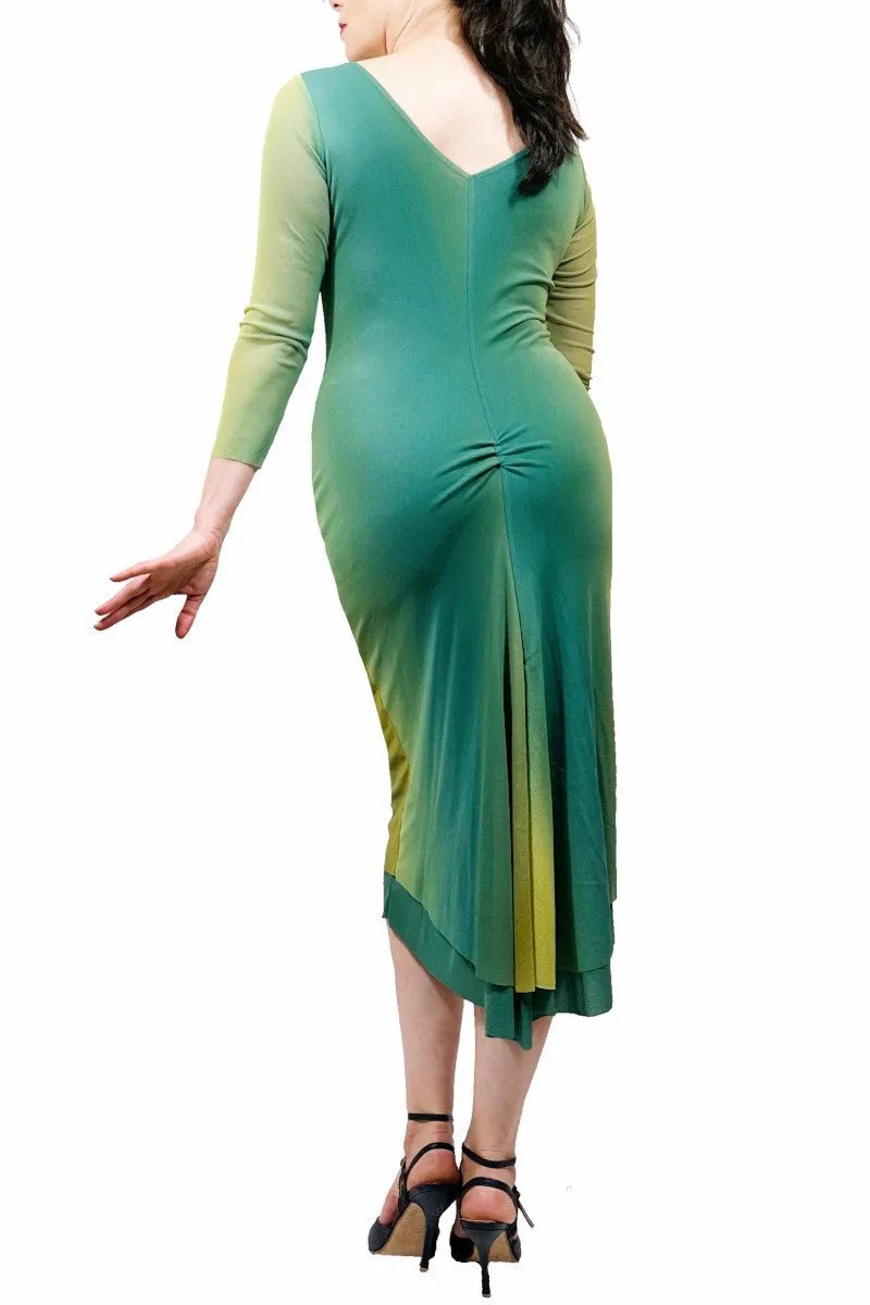 green ombre NINA mesh tango dress with sleeves