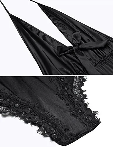 Halter Deep V -Neck Silk Slip Lingerie Bodysuit