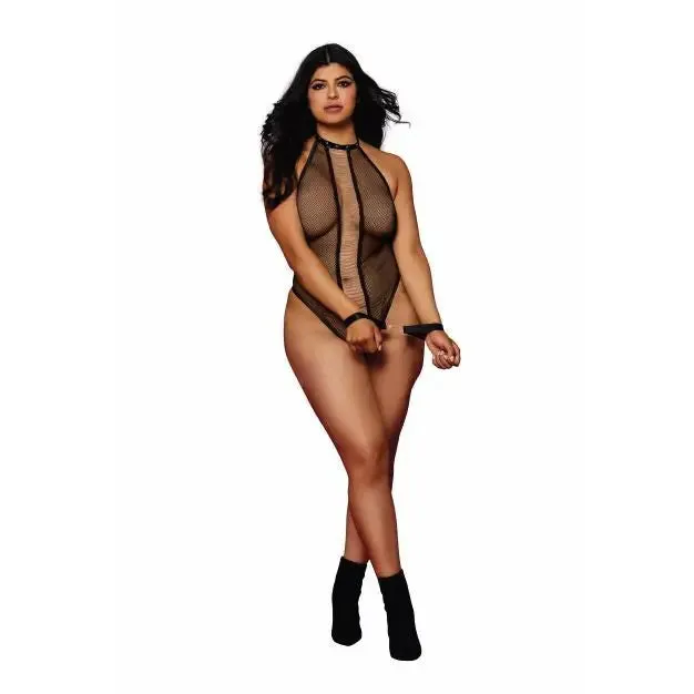Halter Fishnet Teddy W/ Chains Black