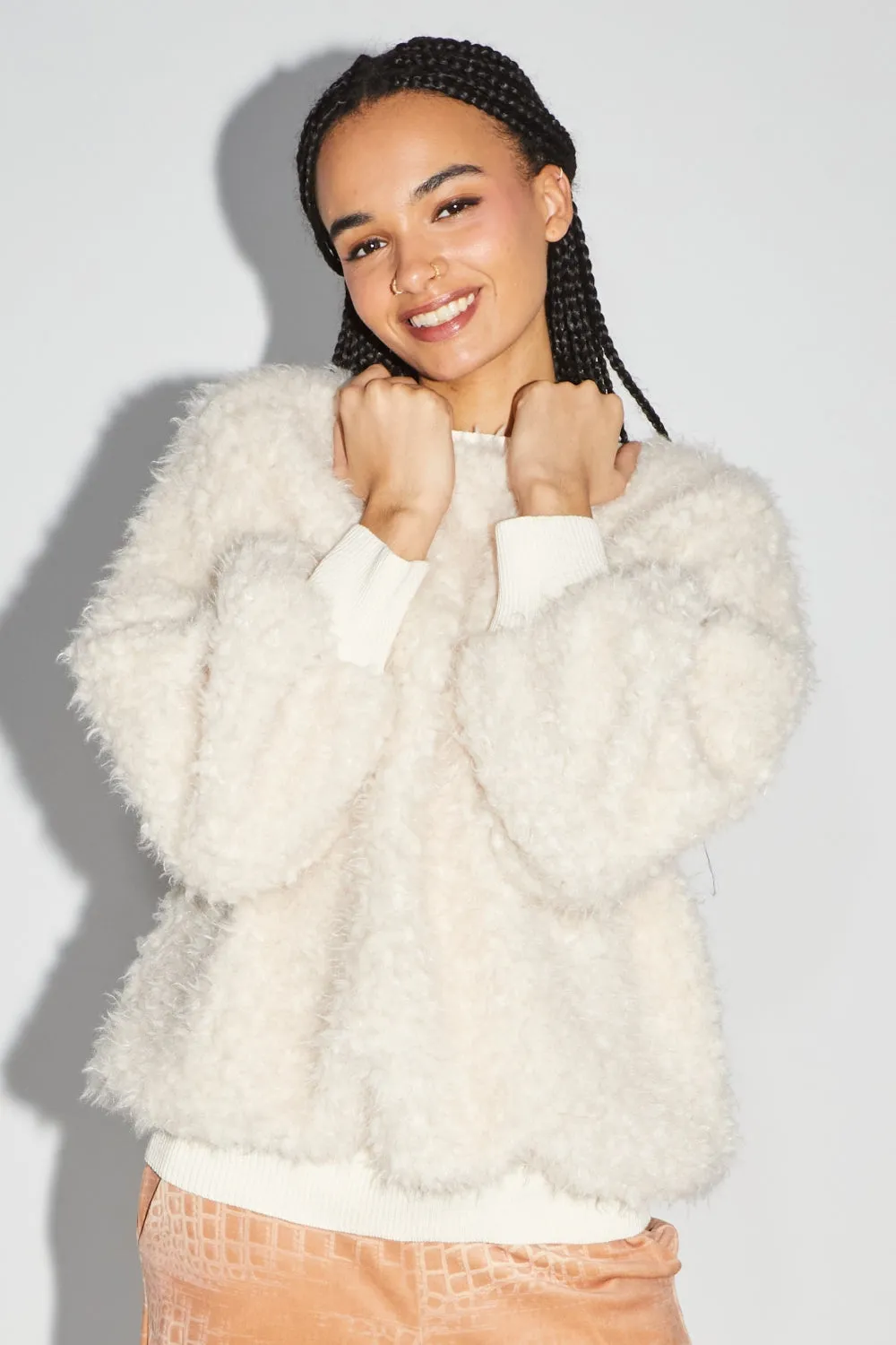 Imprevu White Maxi Pull Fourure