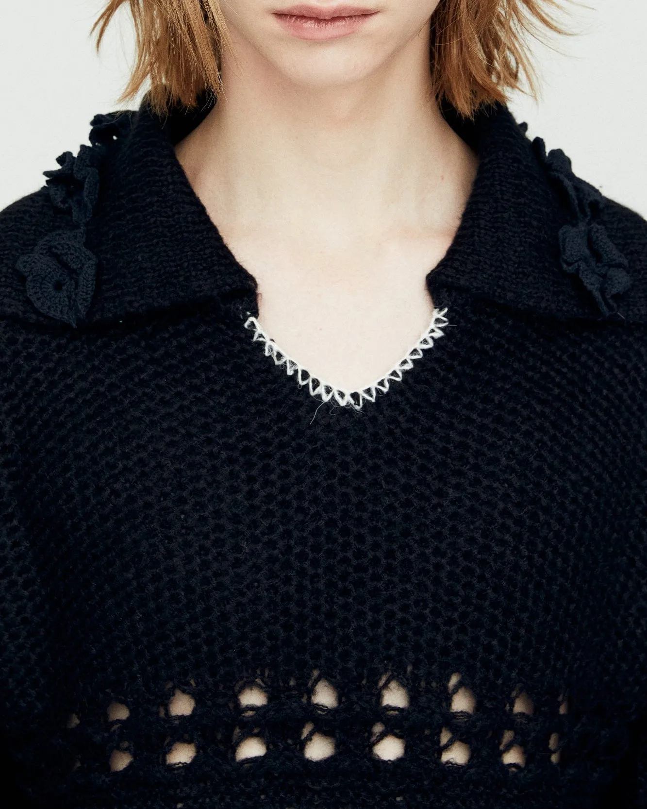 LOCHES FLOWER POLO SWEATER atb1207m(BLACK)