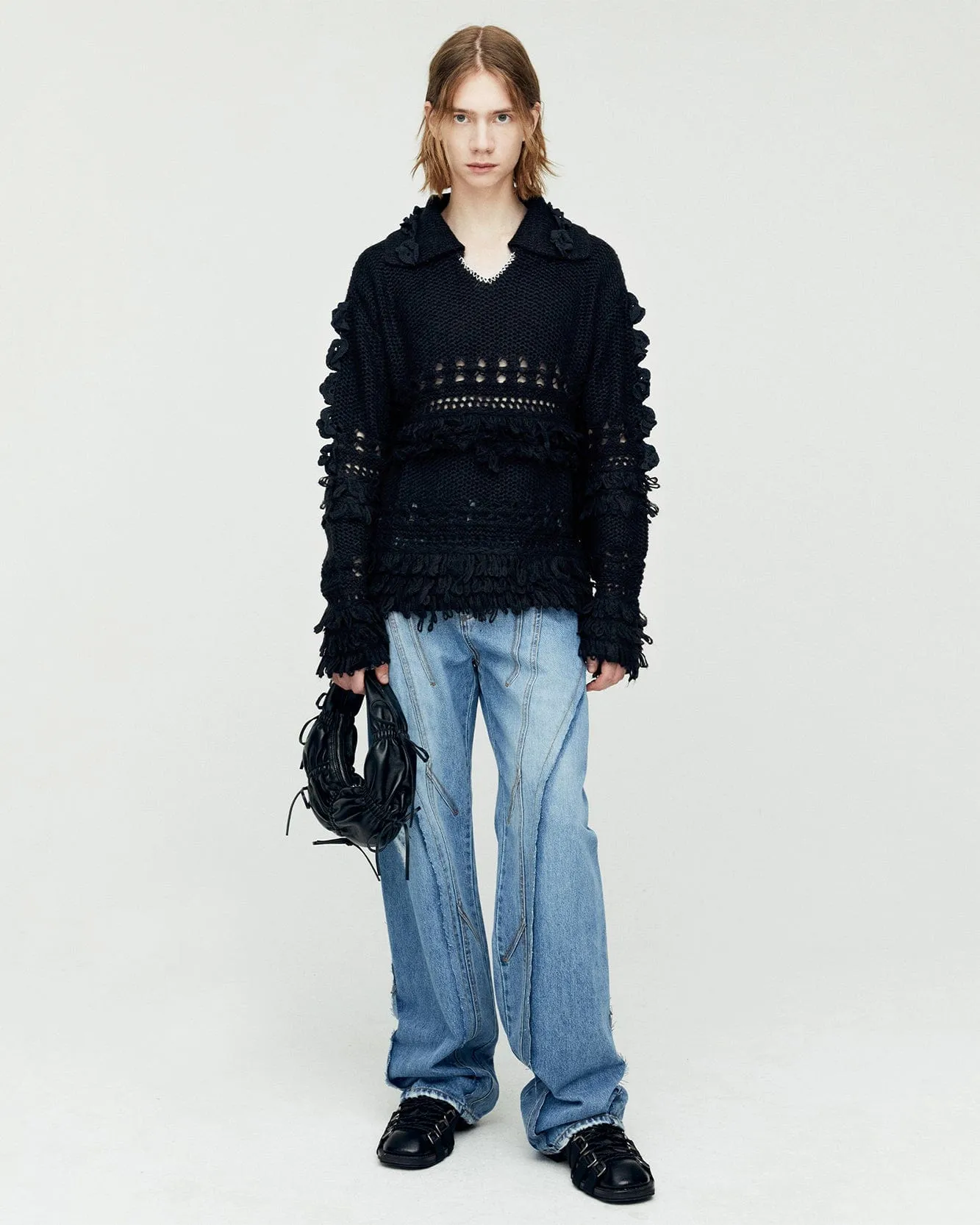 LOCHES FLOWER POLO SWEATER atb1207m(BLACK)