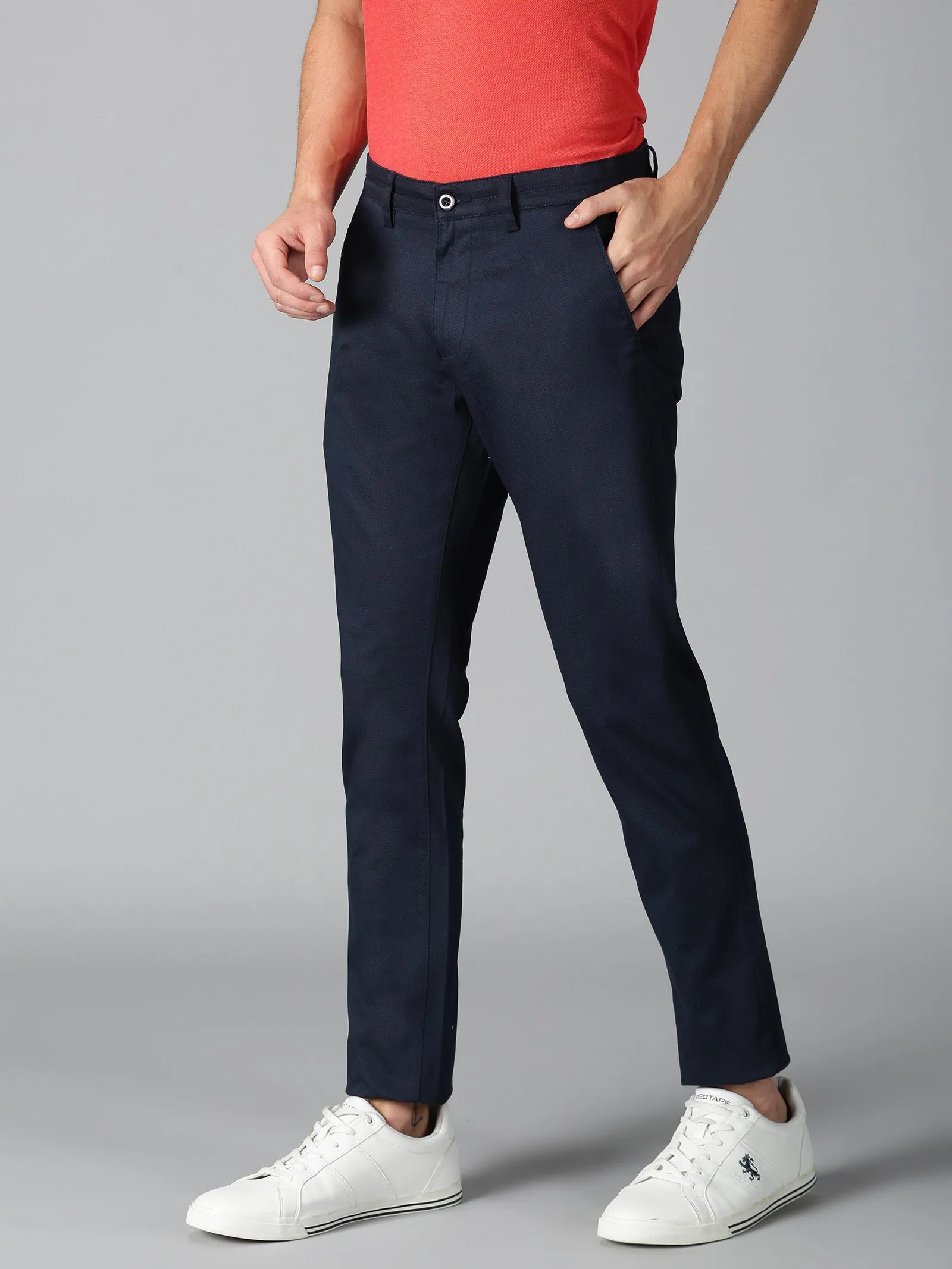 MEN'S NAVY PRINT SLIM FIT TROUSER