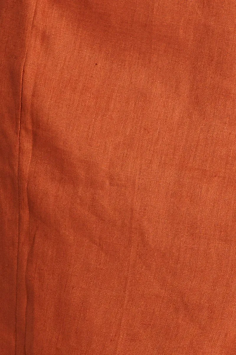 Orange Pure Linen Front Slit Mini Skirt