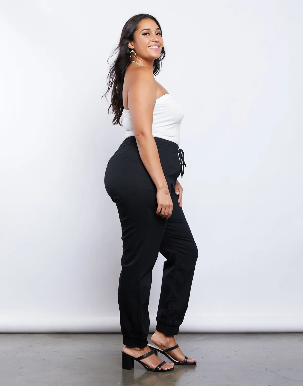 Plus Size Woven Elastic Waist Joggers