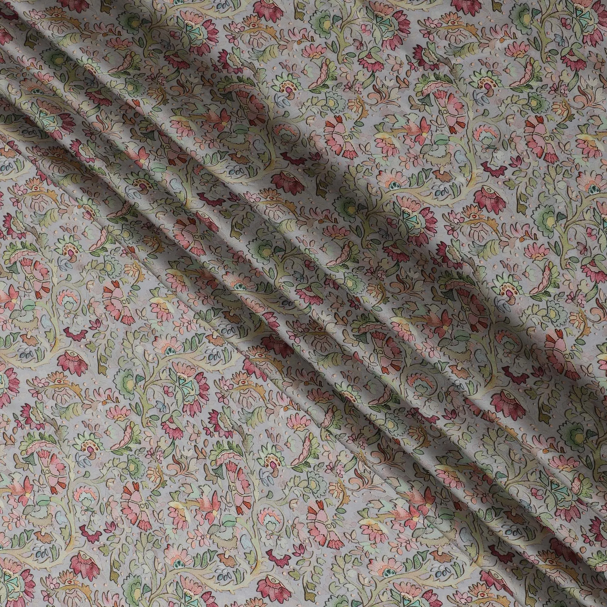 Premium Modal Satin Fabric - Floral Print, Soft Texture, 110 cms Width - Elegant Design for Fashion and Home Décor-D19214