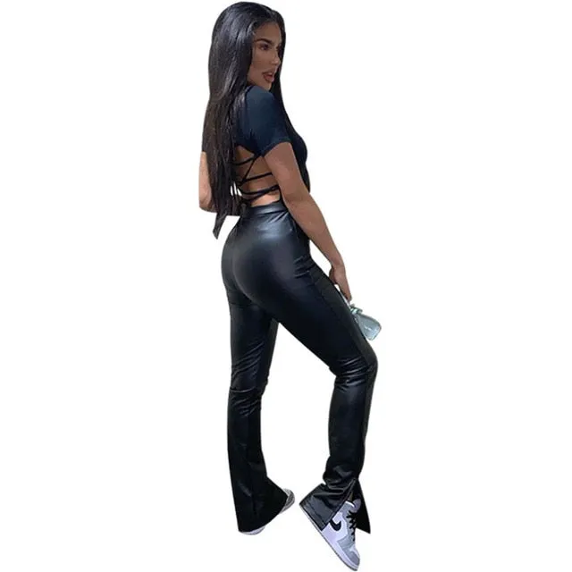 Purpdrank - Spring Women Pu Leather Pants Black  Stretch Bodycon Trousers High Waist Long Casual Pencil S-3XL Winter