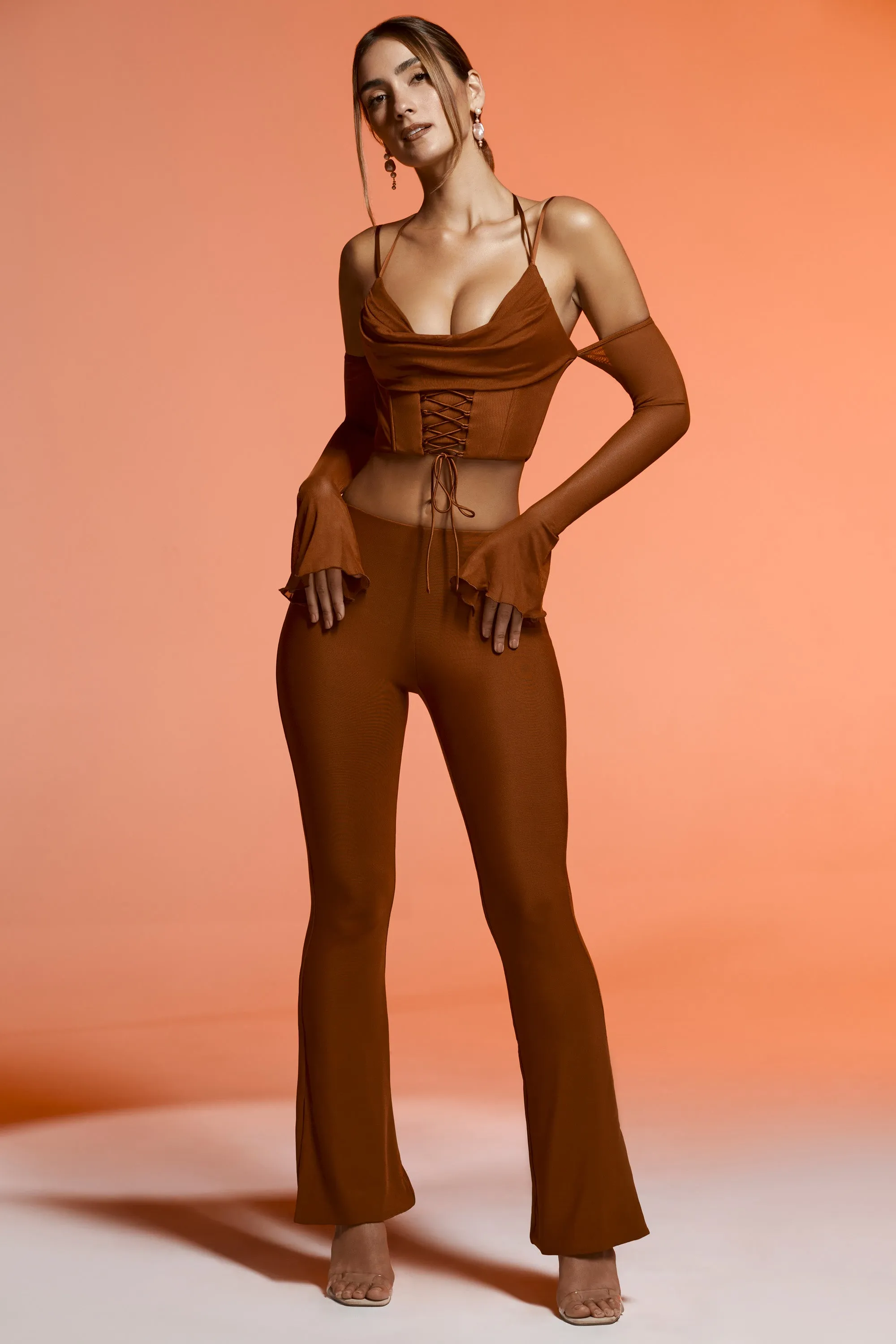 Split Flare Trousers in Brown