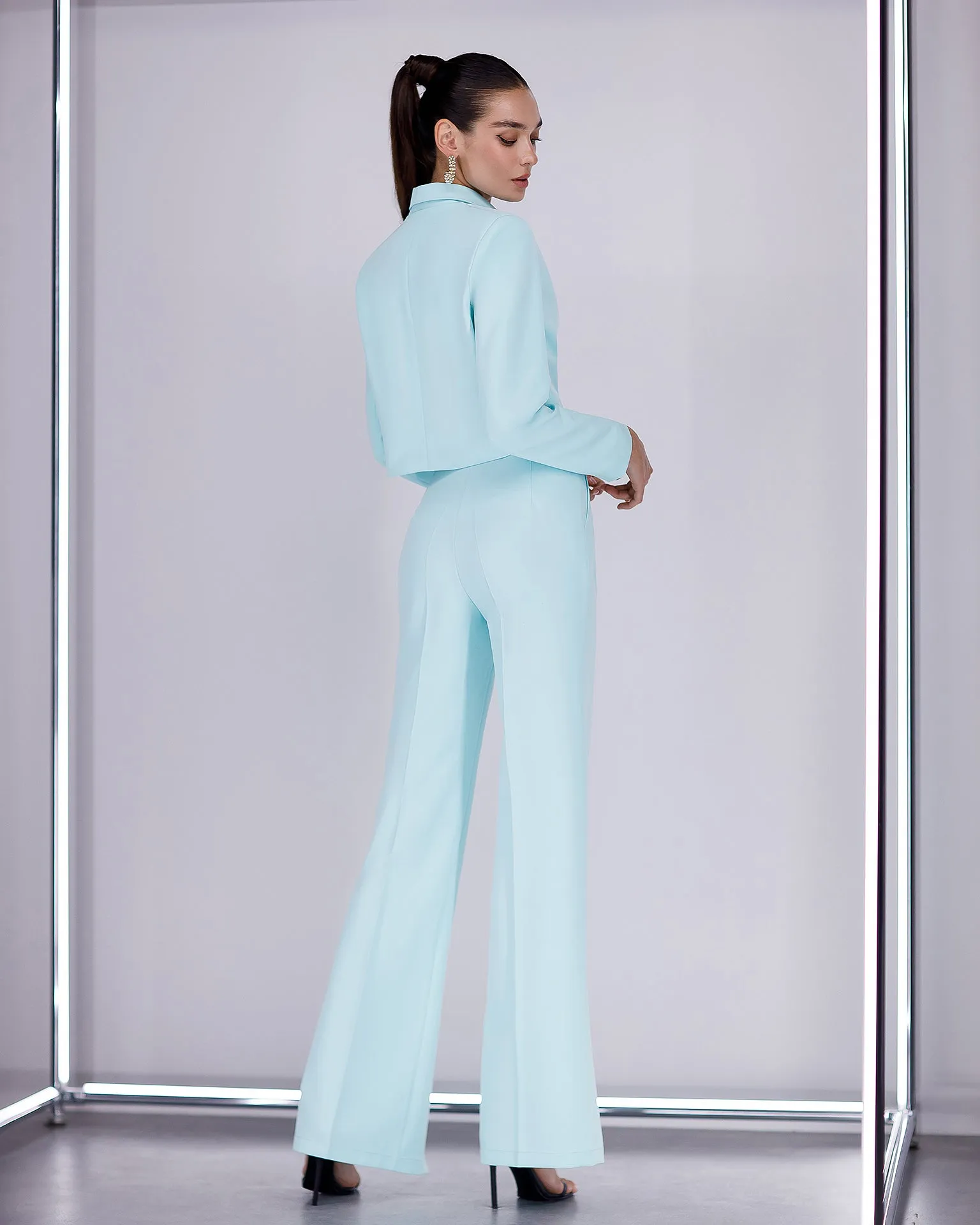 Tiffany-Blue Crop Jacket Suit 2-Piece