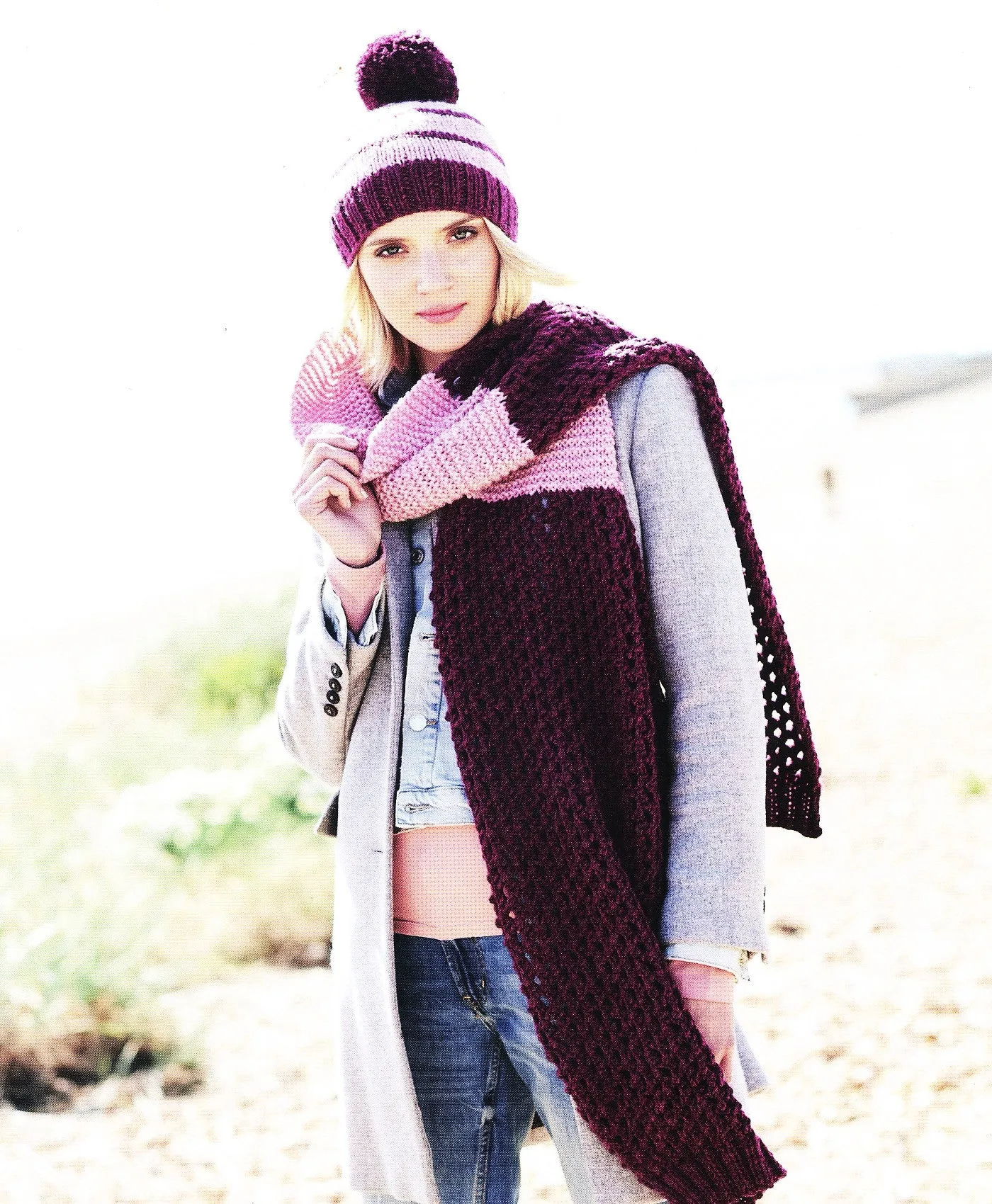 UKHKA 204 Chunky Knitting Pattern - Ladies Poncho Hat & Scarf