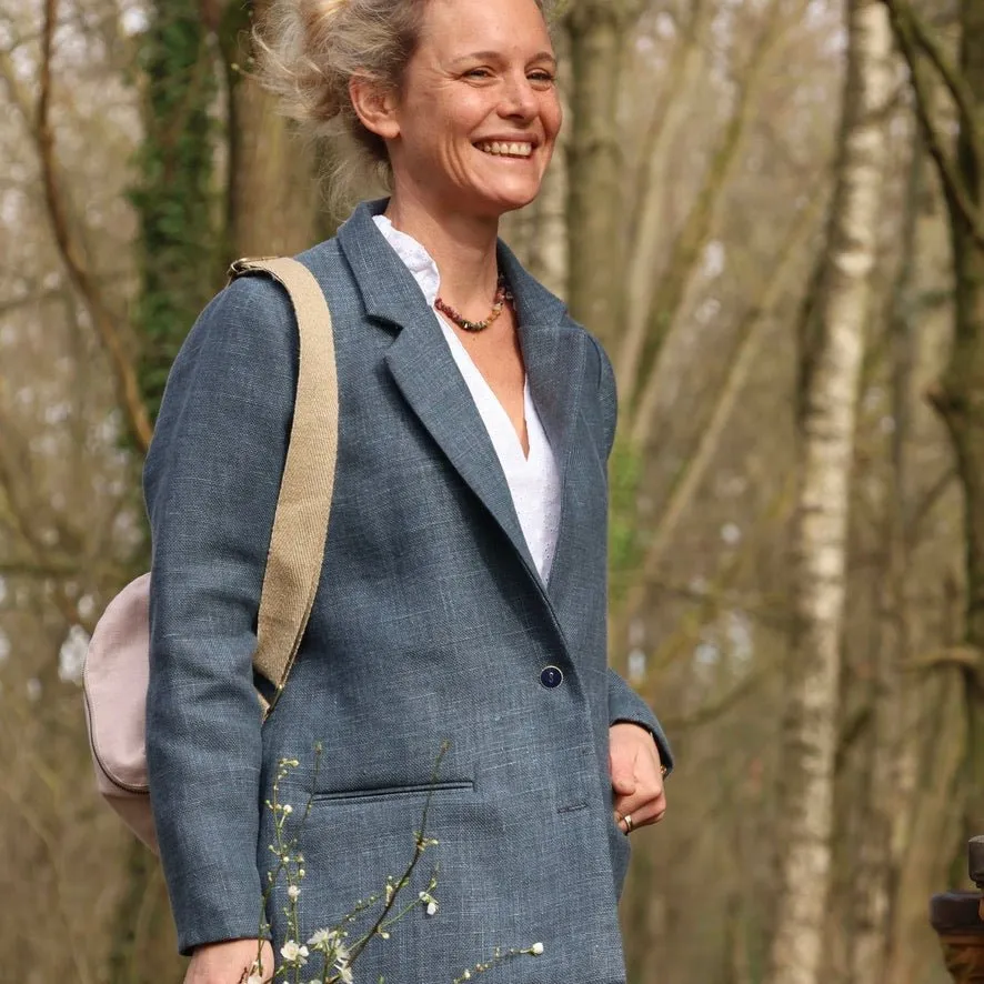 Veste Fanny en lin indigo lavé