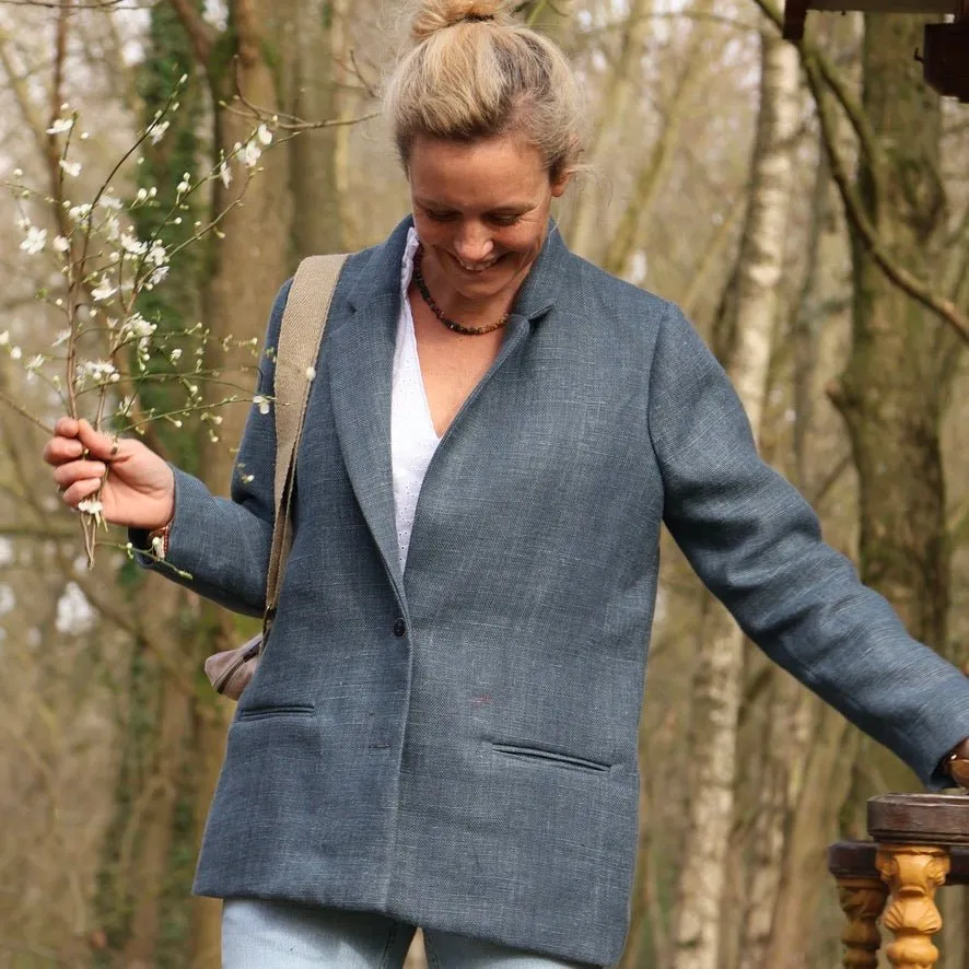 Veste Fanny en lin indigo lavé