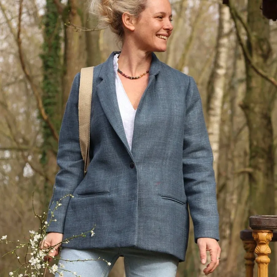 Veste Fanny en lin indigo lavé