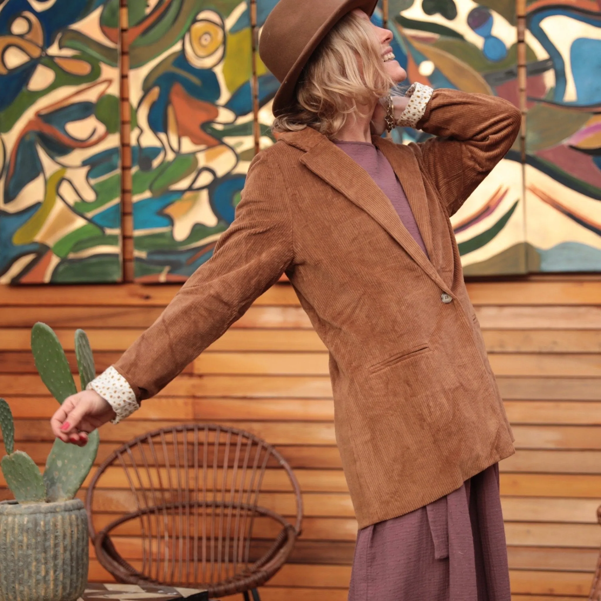 Veste Simone velours camel doublure camel