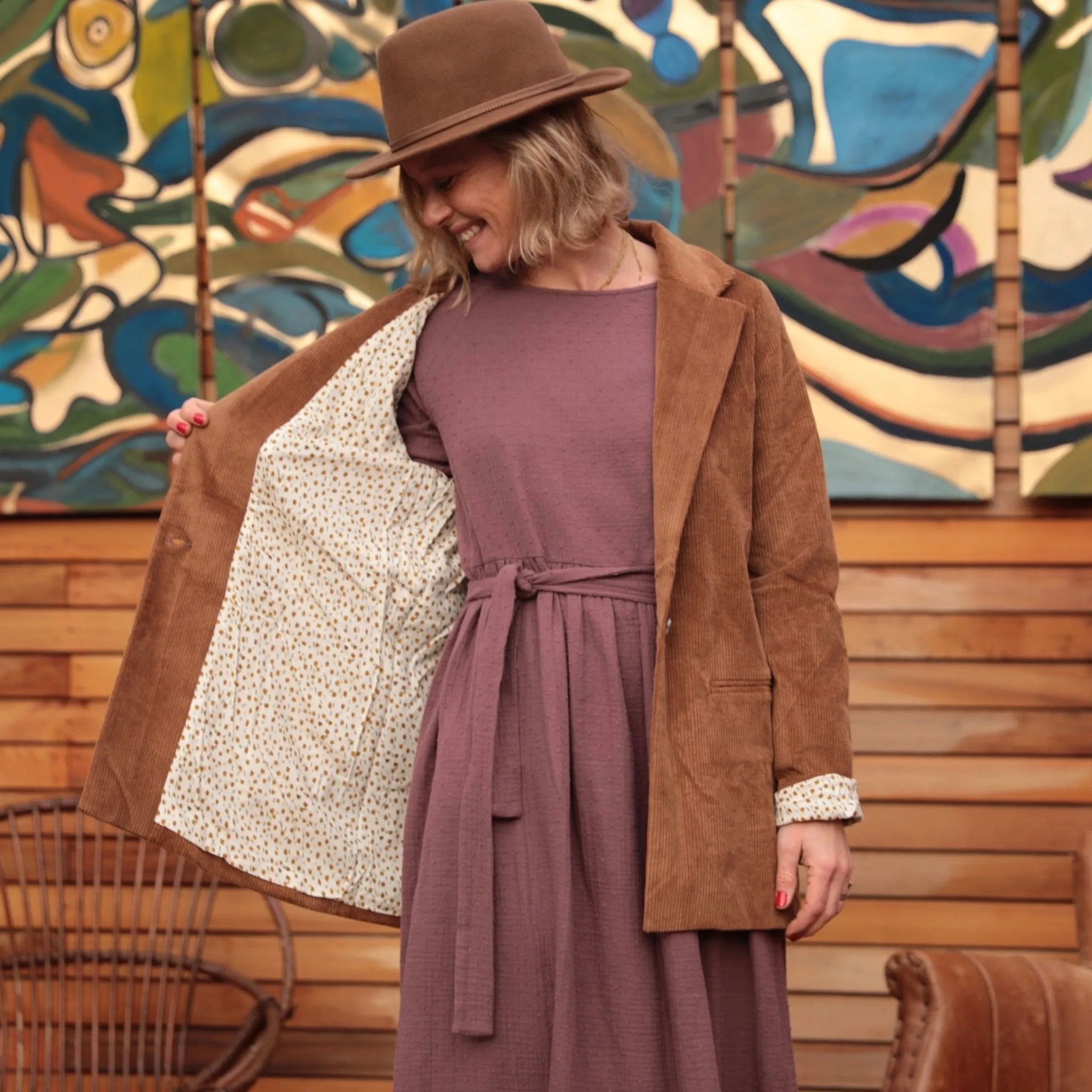 Veste Simone velours camel doublure camel