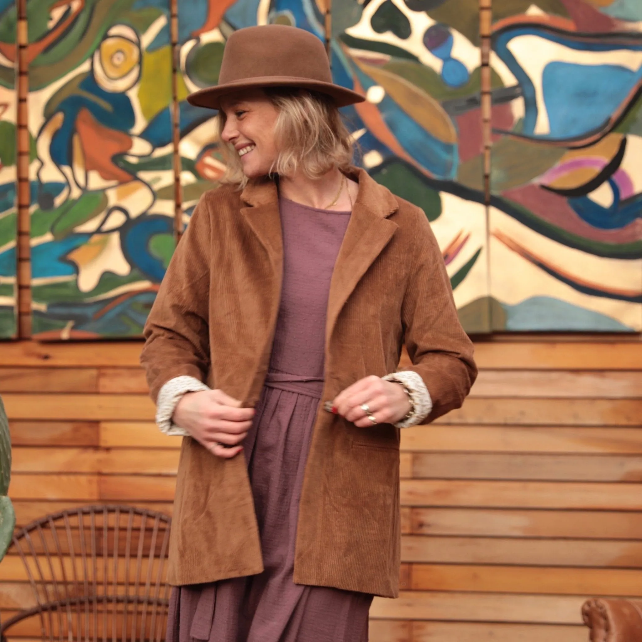 Veste Simone velours camel doublure camel