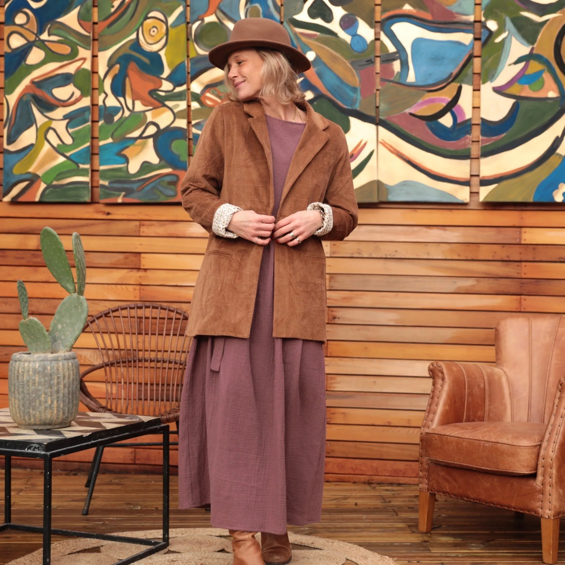 Veste Simone velours camel doublure camel