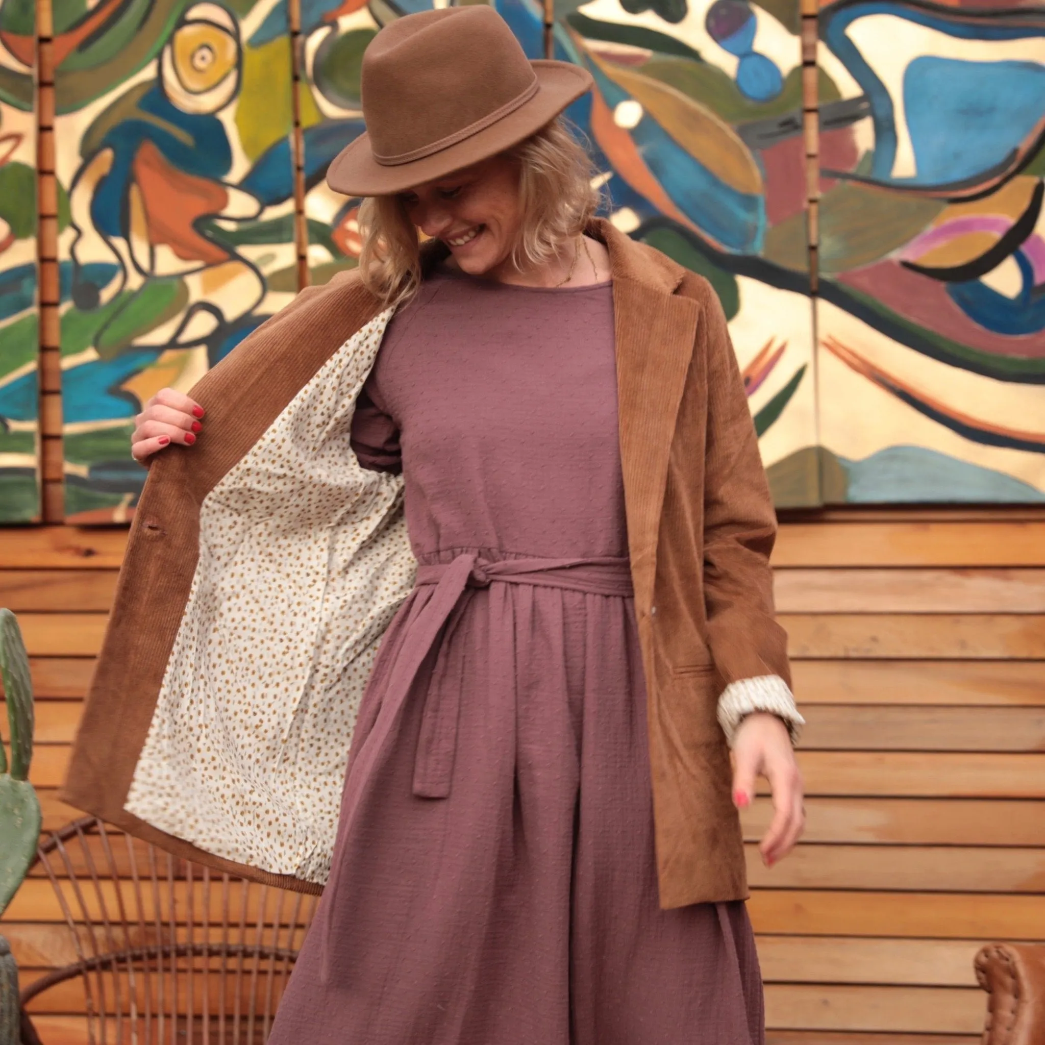 Veste Simone velours camel doublure camel