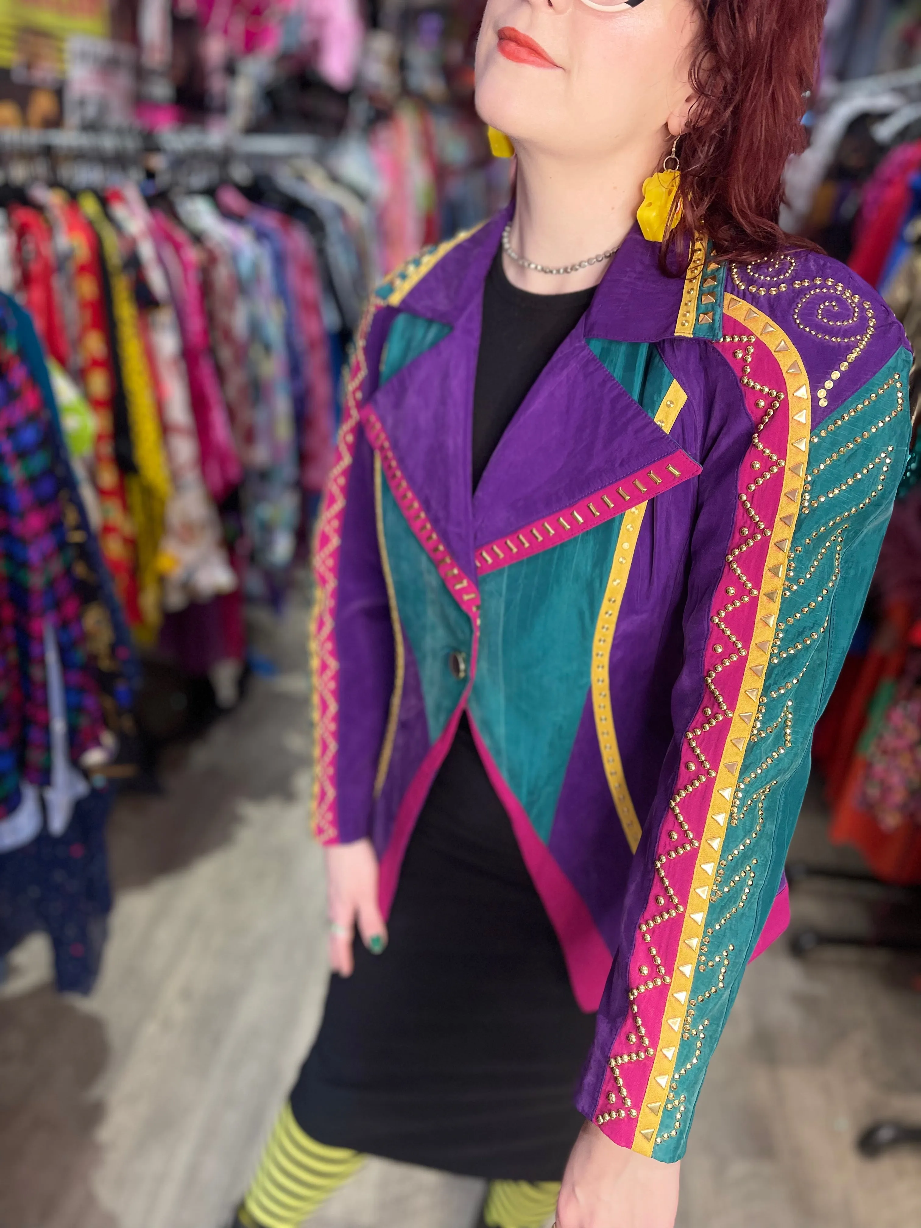 Vintage 90s Purple Bedazzled Avant Garde Jacket