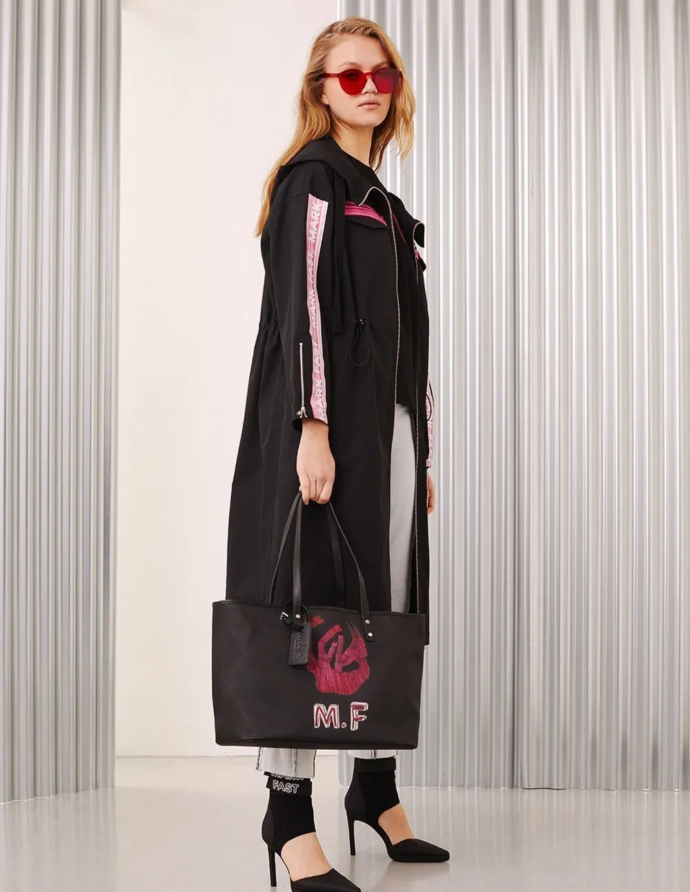 Women Mf Passion Flamingo Zip Up Hoodie Rope Trench Coat