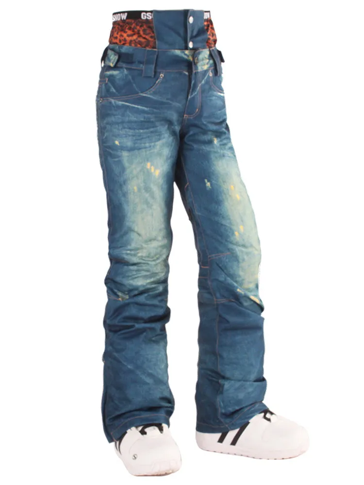 Women's Dark Blue Thermal Warm High Waterproof Windproof Snowboard Ski Pants