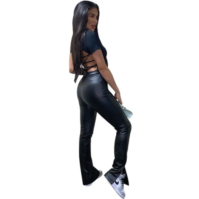 Yeknu Spring Women Pu Leather Pants Black Sexy Stretch Bodycon Trousers High Waist Long Casual Pencil S-3XL Winter