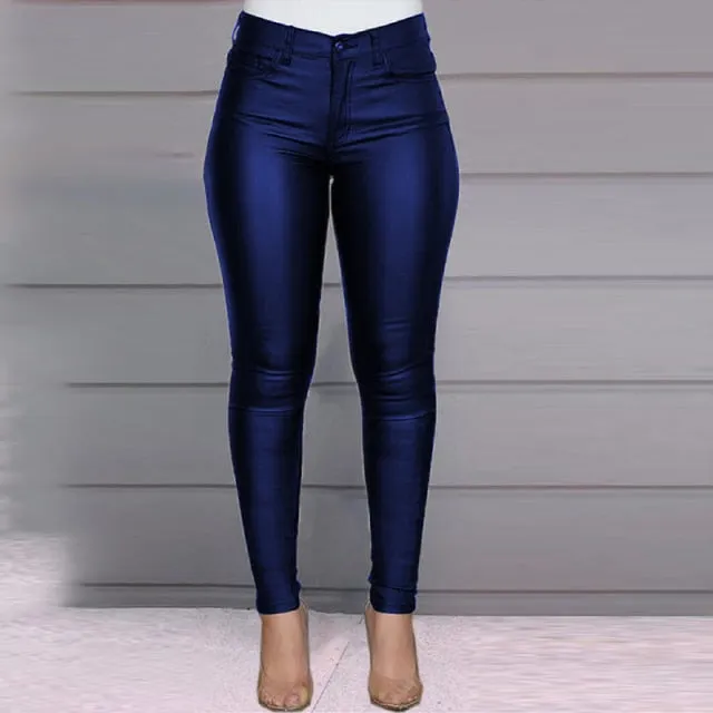 Yeknu Spring Women Pu Leather Pants Black Sexy Stretch Bodycon Trousers High Waist Long Casual Pencil S-3XL Winter